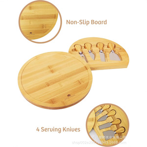 Bamboo <b>Cheese</b> Board With <b>Knife</b> <b>Set</b> 4 Piece Serving Tray For Hotel Coffee Tea Housewarming Gift Picnic Use - Product Image 2