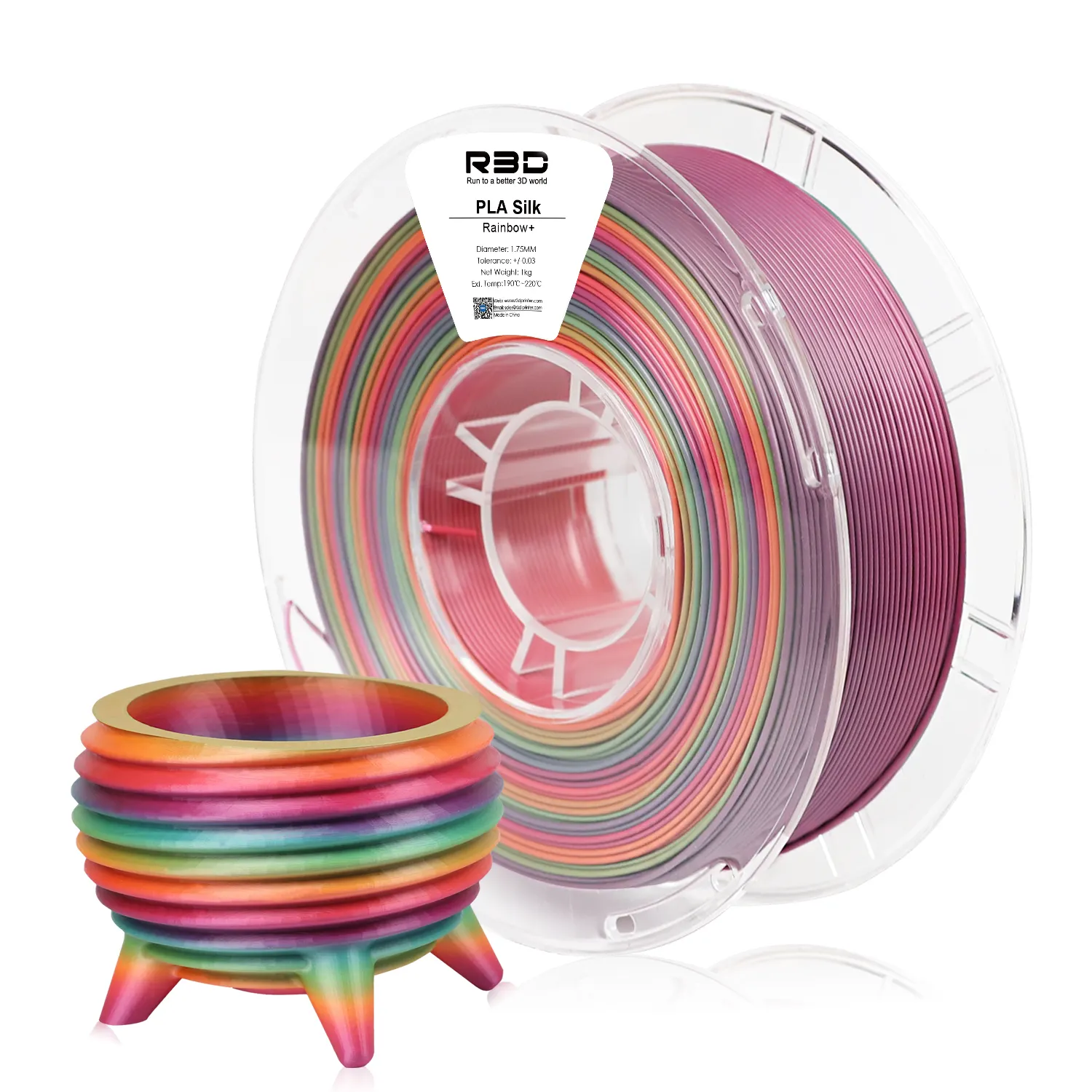 R3D Silk Rainbow Plus PLA Filament 1.75mm 1KG for 3D Printer With Clear Spool