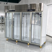 Réfrigérateur commercial à double température, 4 portes, grande capacité, en acier inoxydable, pour la présentation de viandes, avec affichage numérique de la température
