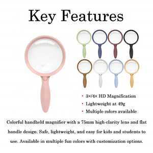 Kính lúp cầm tay có tay cầm phẳng đầy màu sắc, dễ thương, ống kính 75mm có độ rõ nét cao dành cho trẻ em và học sinh - Product Image 2