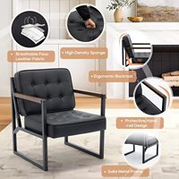 Fauteuil d'appoint moderne en cuir noir avec pieds en métal confortables et accoudoirs pour salon, chambre à coucher, hôtel - Vente en gros d'usine