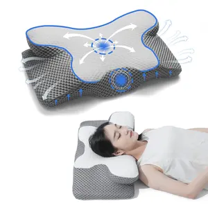定制牛角枕记忆棉人体工学颈椎枕睡眠设计用于侧背睡眠者颈椎形状矫形枕头