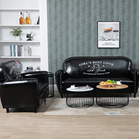 Ensemble de banquettes de bar de style industriel rétro américain, double barre, trois places, canapé en cuir véritable, cadre en bois, mobile, commercial