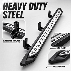 Marchepieds latéraux en acier au carbone pour camion, robustes, pour pick-up, barres Nerf, revêtement noir en poudre, plaque antidérapante, fixation par boulons - Product Image 5