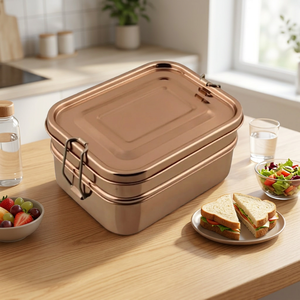 Durable Stainless Steel Rectangle Carved Classic <b>Lunch</b> <b>Box</b> Bento Food Container Freshness Preservation Multiple <b>Compartments</b> - Product Image 4