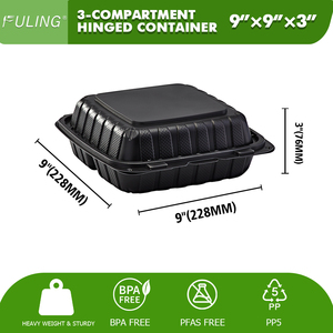 Fuling 9x9inch <span class=keywords><strong>3</strong></span> ngăn mfpp sinh thái nhựa vỏ sò đưa ra hộp đựng thức ăn nhiệm vụ nặng nề dùng một lần để đi hộp - Product Image 2