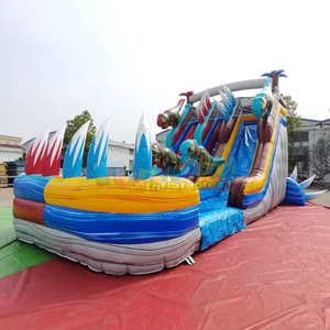 Commercial grade kids bounce house waterslide jumpers double sided inflatable dino water slide with pool - Product Image 2