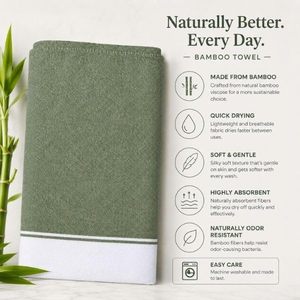 Olive Green Bamboo Bath <b>Towel</b> Fine Woven Texture <b>White</b> Border Soft Absorbent Quick Dry Lightweight Spa Hotel Gym Travel Sheet - Product Image 5