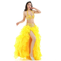 Offre Spéciale haute qualité femmes filles pratique Costume paillettes soutien-gorge ceinture détachable robe danse du ventre ensemble