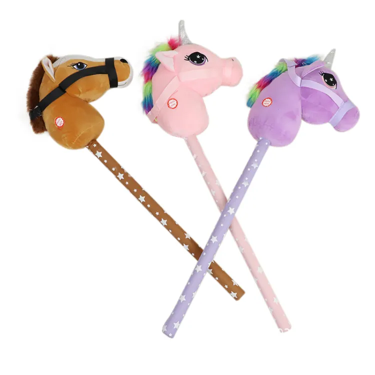 Hersteller Umwelt freundlicher Plüsch Tier Pferd/Einhorn Kopf Sound Stick für Kinder Horse Stick Toy Plüsch