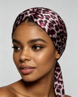 Écharpe en polyester satiné soyeux à bords, imprimé léopard, longue bandeau pour cheveux pour femmes, pour perruques et coiffures