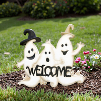 Grand piquet de jardin en acier blanc, motif fantôme de bienvenue et citrouille, pour extérieur, pour Thanksgiving, automne, récolte, Halloween, mariage