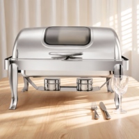 Chauffe-plat de luxe 9L à couvercle roulant, chauffe-plat à alcool en acier inoxydable SUS304 avec contrôle manuel de la température 85-100°C, pour service de traiteur et buffet