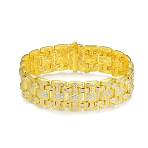 Luxury 10K/14K Solid Gold Diamond <b>Bracelet</b> <b>Baguette</b> Cut Geometric Chain Link Men's Jewelry - Product Image 1