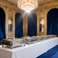Plat à réchaud en acier inoxydable 304 poli miroir, chauffe-plats de luxe commercial haut de gamme pour buffet, équipement de restauration professionnelle