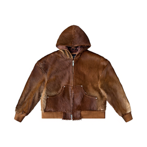 UNBRIDLEDS INDUSTRY Sudadera con capucha de cuero vacuno con doble cremallera, marrón, para hombre, invierno, transpirable, cortavientos, con calefacción - Product Image 1
