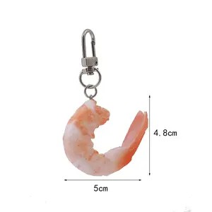 PVC Imitation Shrimp Meat Key Chains Creative Food Keychain for Women Bag Pendant Novelty Funny Scene Decoration Party Gift