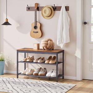 <b>Shoe</b> <b>storage</b> table, entrance workbench organizer, three-tier wall cabinet <b>shoe</b> rack, wrought iron <b>shoe</b> rack with wooden top. - Product Image 2