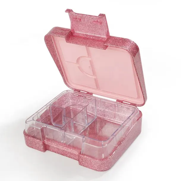 Preço de atacado Caixa escolar com 4 compartimentos para estudantes, lancheira de plástico Lonchera Tritan com glitter, sem BPA, ideal para crianças