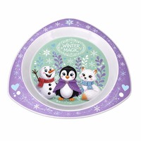 Ensemble d'assiettes à dîner en triangle imprimé en 3D sans BPA plat portable en plastique pour enfants prix d'usine en gros pour les repas des enfants