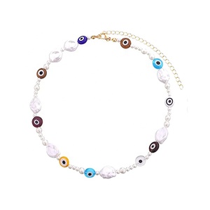 Collar de encaje hecho a mano para hombres y mujeres, piedra azul, flor, ojo malvado, dorado, Y2K, Perla de resina, polímero, arcilla - Product Image 5