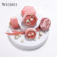 Boîtes de rangement pour bijoux en velours rose, ruban de soie en gros, emballage cadeau, boîtes à bijoux de différentes formes pour bagues et pendentifs
