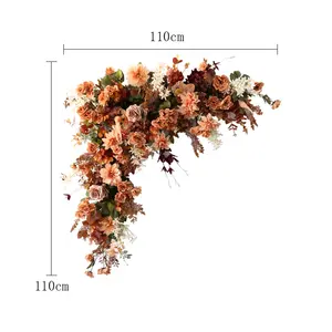 مجموعة صف زهور اصطناعية من سلسلة الخريف البرتقالية المخصصة ، ديكور قوس الزفاف ، طاولة ترتيب مركزية للحفلات