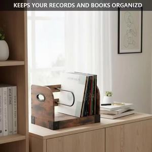 Caja de almacenamiento de discos de vinilo de madera, estante de escritorio de madera maciza para CD y revistas con asa de metal para uso en el hogar y la oficina - Product Image 3
