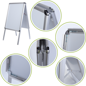 Expositor de Carteles de Doble Cara con Marco de Aluminio Plateado, Abrible con un Solo Toque, para Exhibición en Comercios, Oficinas, Exposiciones, Uso en Interiores, Letrero para Pavimento - Product Image 5