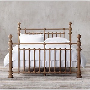 Lit double en bois massif de style farmhouse américain personnalisé, lit de princesse à poteaux romains en chêne vieilli de style rétro français pour chambre principale - Product Image 6