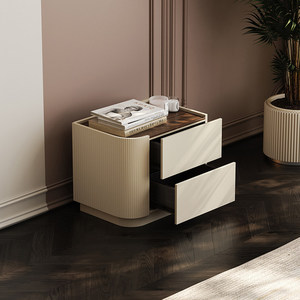 Table de chevet minimaliste italienne en bois massif laqué, meuble de rangement pour chambre à coucher - Product Image 4