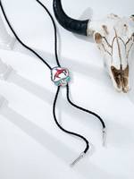 Collier Bolo WesternTill en alliage de zinc avec tête de taureau, turquoise et argent, style Rodeo du Sud-Ouest, pour femme, avec breloque taureau, idéal pour les cowgirls
