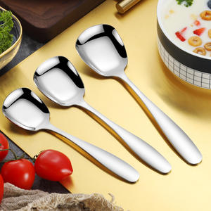 Square Flat Bottom <b>Spoon</b> 304 Stainless Steel Food Grade For Kids Dining <b>Soup</b> <b>Spoon</b> Thick Handle Solid Color - Product Image 5