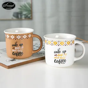 עיצוב קפה יצירתי מותאם אישית לוגו עם צבע חום אמייל כוס אספרסו קמפינג כוס קפה קרמיקה