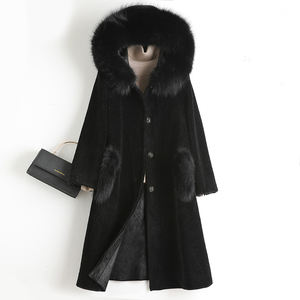 معطف نسائي A50077 من الصوف الحقيقي مع ياقة من فرو الثعلب، معطف شتوي دافئ للنساء من صوف الأغنام، معاطف باركر كبيرة الحجم - Product Image 2