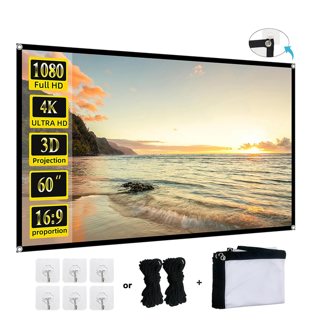 60~150 Inches 4:3 & 16:9 Foldable Silver Projection Screen Simple Home Theater Movie Screen Portable for Indoor Outdoor Use