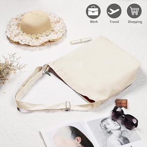 Custom Women's Blank Large Size Canvas Crossbody <b>Tote</b> Shoulder Bag with Open Closure for Outdoor & <b>Travel</b> Use - Product Image 5