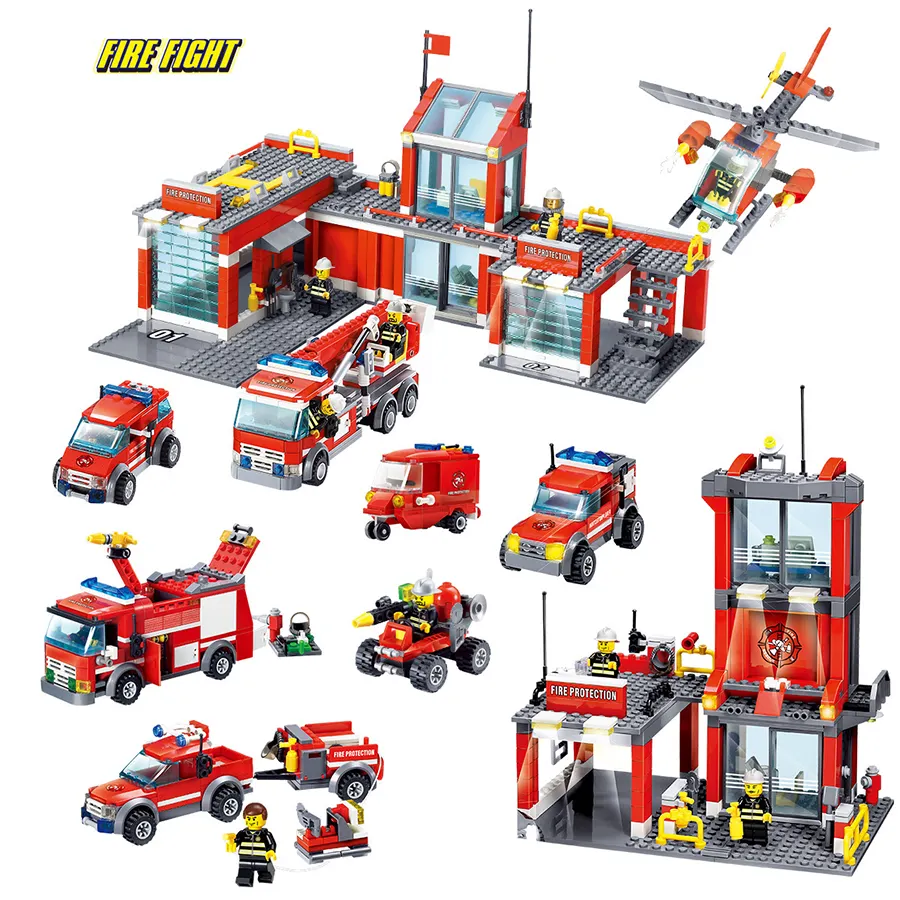 DIY消防署ビルディングブロックセット子供のための教育玩具ゲーム消防車組み立てられた互換性のあるビルディングブロック