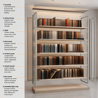 Bibliothèque Modulaire en Bois Gris Victorien Écologique avec Éclairage LED pour Exposition, Présentoir pour Maison et Bureau, OEM