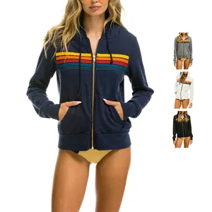 Kategori Hoodie dan Sweatshirt wanita, jaket kardigan lengan panjang dengan garis pelangi, Hoodie dan Sweatshirt wanita