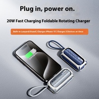 Pour Remax Capsule 20W Charge Rapide Portable Mini Banque D'alimentation Mobile Type-C Rotatif Plug-In Câble Intégré Usine En Gros