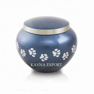 Urne pour animaux de compagnie odyssée bleue commémorative avec marque de pattes urne pour animaux de compagnie en métal bleu avec patte blanche imprimée pour les cendres d'animaux de compagnie pour les urnes de fournitures funéraires - Product Image 1