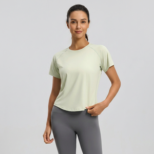Wholesale Women <b>Raglan</b> Short Sleeve Yoga T Shirt Quick Dry Mesh Back Vent Athletic <b>Top</b> Loose Fit Running Pilates Workout Tee - Product Image 3