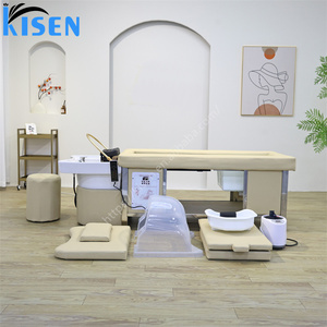 Lit de massage multifonctionnel beige Kisen pour salon de coiffure avec bol en céramique pour pédicure et lit chauffant pour soin du cuir chevelu - Product Image 3