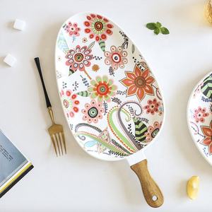 الشمال خشبي مقبض الطعام الغربي لوحة السيراميك طبق ستيك فراشة زهرة اللوحة - Product Image 4