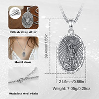 Merryshine Collier Pendentif Saint Michel Archange Catholique en Argent Sterling 925, Médaille Amulette pour Hommes