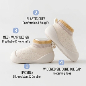 Chaussures chaussettes pour bébé, chaussures de marche pour bébé, pantoufles respirantes antidérapantes pour nourrissons avec semelle en caoutchouc souple, baskets pour bébés garçons et filles - Product Image 4