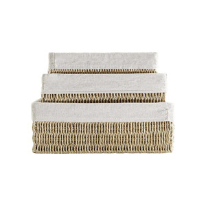 Woven <b>Storage</b> <b>Basket</b> Set Rectangle Linen Fabric Three Piece Size With Lid For Desktop Cosmetic Snack Underwear Organizer - Product Image 5