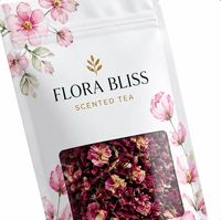 Sachet d'emballage de thé parfumé imprimé sur mesure, pochette verticale FLORA BLISS en Mylar avec fenêtre et fermeture éclair pour thé aux herbes et aux fruits