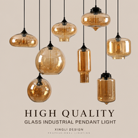 Suspension en verre teinté ambre, luminaire décoratif d'intérieur, lampe suspendue, idéale pour bar, restaurant, café, éclairage artistique classique fait main